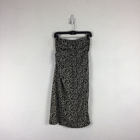 Zara Draped Black Moody Micro Floral Print Ruched Side Slit Midi Skirt XS - Picture 12 of 13